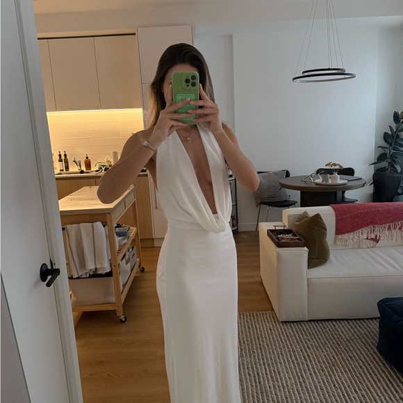 Zara Dresses & Skirts - Zara White Plunge Drape Maxi Dress